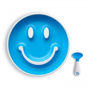 Миниатюра фотографии Набор тарелка и ложка munchkin "улыбка", голубой