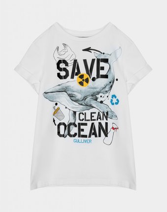 Миниатюра фотографии Футболка save clean ocean для мальчика gulliver