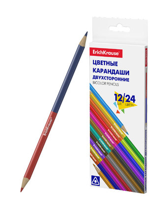 Цветные трехгранные карандаши ErichKrause Basic, 12 шт. Bicolor 24 цвета