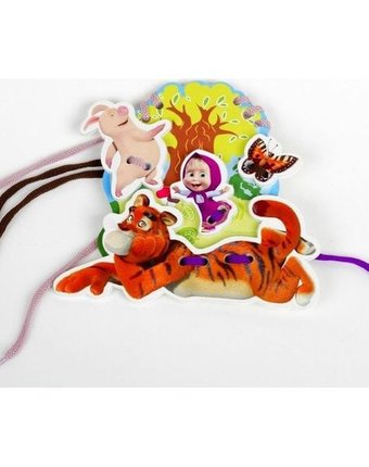 Миниатюра фотографии Деревянная игрушка-шнуровка десятое королевство маша и медведь полоски и усы