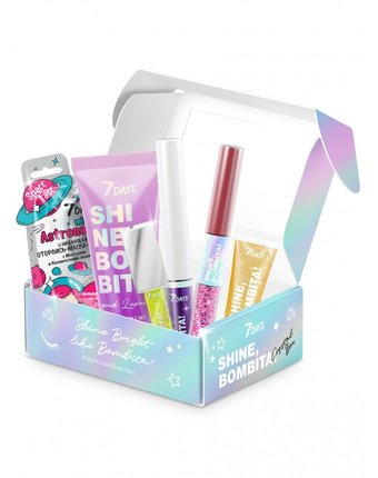 7Days Подарочный набор для голографического макияжа shine bombita crystal box №402 6 средств