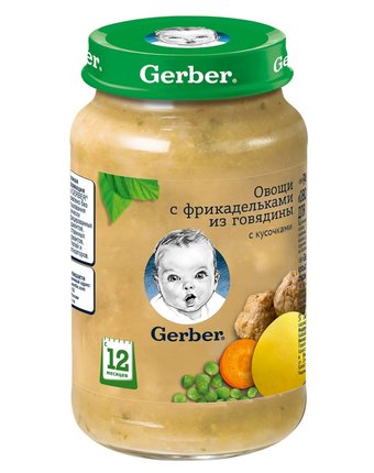 Миниатюра фотографии Пюре gerber овощи с фрикадельками из говядины, с 12 месяцев, 190 г