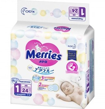Подгузники для новорожденных MERRIES NB, 5 кг, 24 шт.
