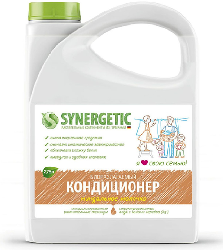 Кондиционер Synergetic (Синергетик), для белья, Миндальное молочко, 2,75 л.