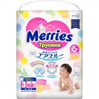 MERRIES Трусики-подгузники для детей размер M 6-10 кг 58шт