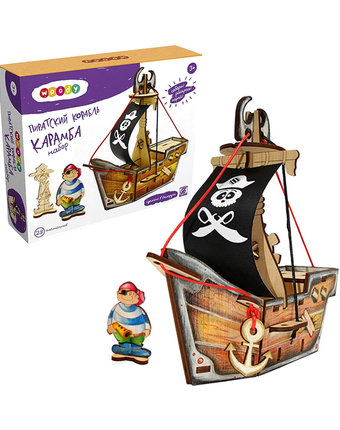 Деревянный конструктор Woody O Time Пиратский корабль Карамба