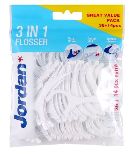 Зубная нить JORDAN 3в1 Flosser Dental Stick & Tongue Cleaner,36+14 шт