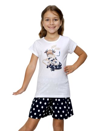 Миниатюра фотографии Комплект футболка/шорты счастливая малинка