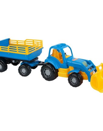 Миниатюра фотографии Трактор полесье крепыш с прицепом №2 и ковшом (сине-желтый) 51 см