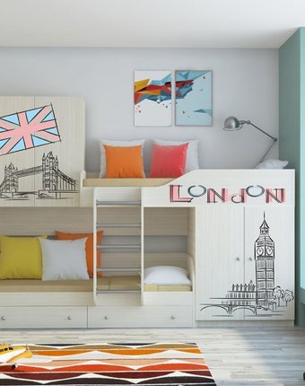 Миниатюра фотографии Подростковая кровать рв-мебель двухъярусная лео лондон (дуб молочный)