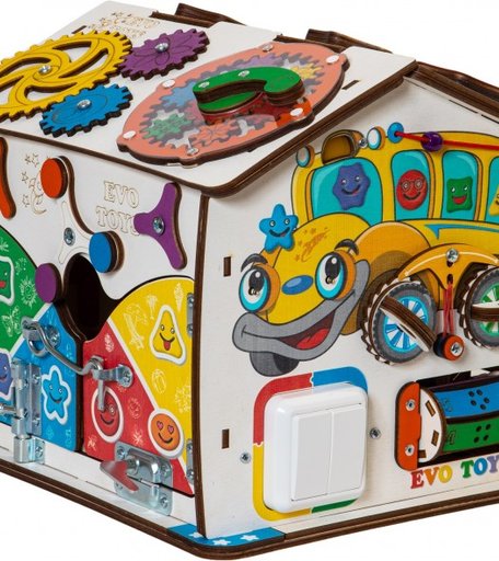 Деревянная игрушка Evotoys Домик Смайлики в автобусе