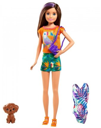 Barbie Игровой Набор кукла Скиппер брюнетка в шортах с питомцем и аксессуарами