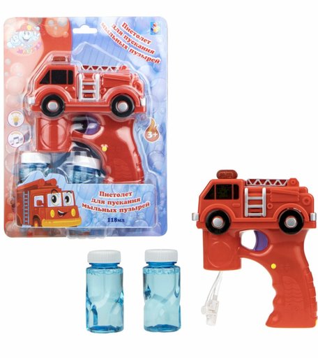 Пистолет с мыльными пузырями 1Toy Мы-Шарики Пожарная машина, 118 мл