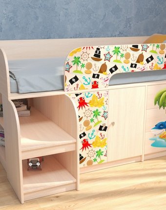 Миниатюра фотографии Подростковая кровать рв-мебель чердак астра 9/1 пират (дуб молочный)