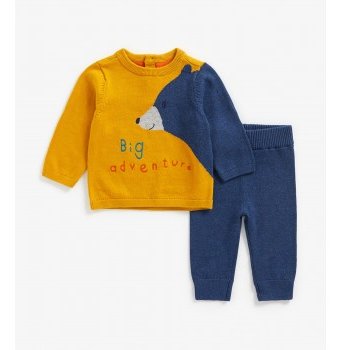 Джемпер и трикотажные брюки в комплекте "Медвежонок", синий, желтый