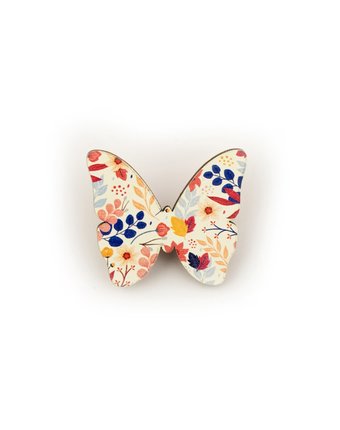 Значок Орландо - Бабочка, белый фон, розовые цветы, 6.5 х 9.5 см