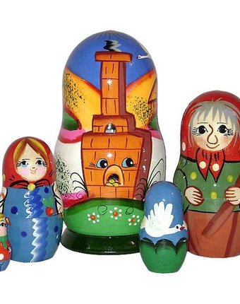 Матрешка Русские народные игрушки Гуси-лебеди 5 персонажей