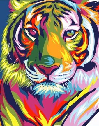 Миниатюра фотографии Артвентура роспись по холсту радужный тигр 40х50 см