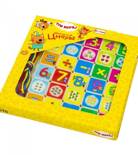 Деревянная игрушка Alatoys Шнуровка-бусы Цифры Три кота