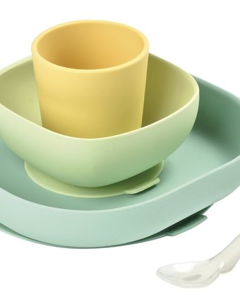 Миниатюра фотографии Набор посуды: 2 тарелки, стакан, ложка beaba silicone