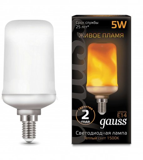 Светильник Gauss Лампа LED T65 Flame 5W E14 20-80 Lm 1500K