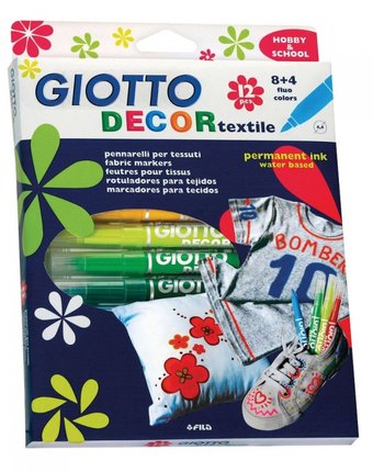 Фломастеры Giotto Decor Textile Специальные для декорирования по ткани 12 цветов