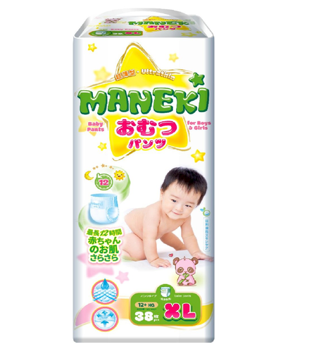 Трусики-подгузники Maneki детские одноразовые, р. 4+, 12+ кг, 38 шт
