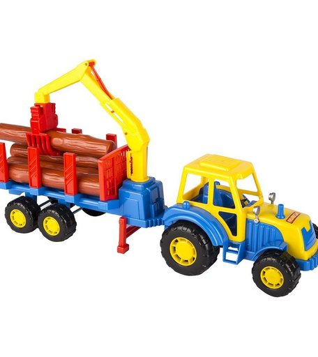 Трактор Полесье Мастер с полуприцепом-лезовозом синий с желтым