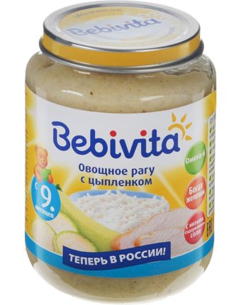Миниатюра фотографии Пюре bebivita овощное рагу с цыпленком, с 9 месяцев, 190 г