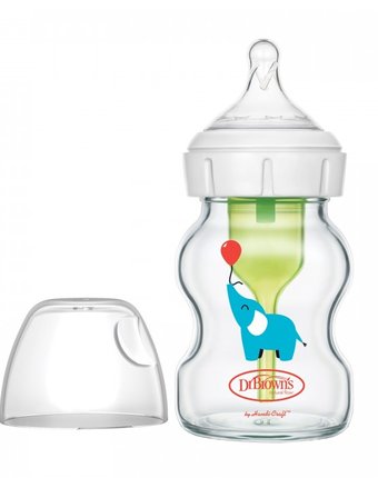 Бутылочка Dr.Brown's Антиколиковая Options+ с широким горлышком с соской для новорождённых Стеклянная Слоник 150 мл