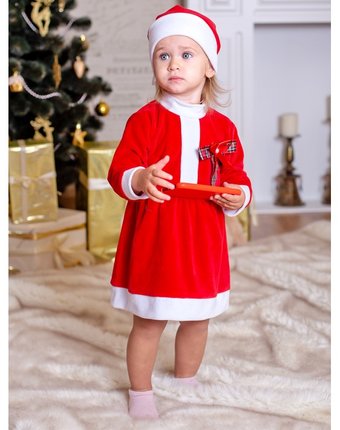 Миниатюра фотографии Дашенька комплект новогодний с бантом для девочки (платье, колпачок)
