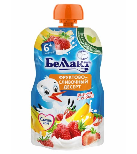 Пюре Беллакт со сливками из банана и клубники , 90 гр г, с 6 месяцев