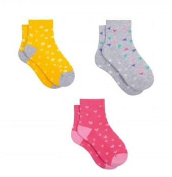 Носки детские, 3 пары, желтый, серый, розовый
