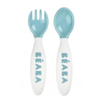 Эргономические вилка+ложка Beaba SET OF 2 2ND AGE FORK, голубой