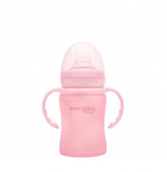 Стеклянная бутылочка-поильник Everyday Baby с мягким носиком с защитным силиконовым покрытием, 150 мл, розовый