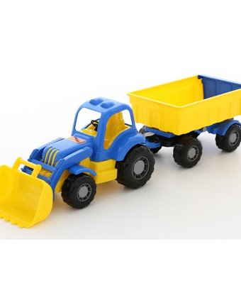 Трактор Полесье Силач с прицепом и ковшом, желто-синий 67.5 см