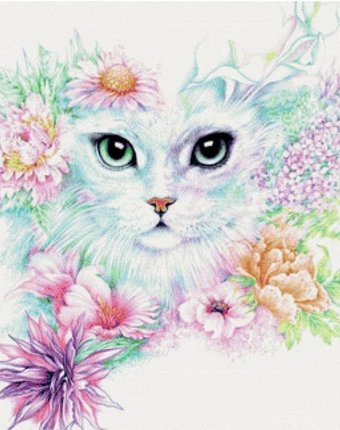 Котеин Картина по номерам Кошечка в цветах 30х30 см
