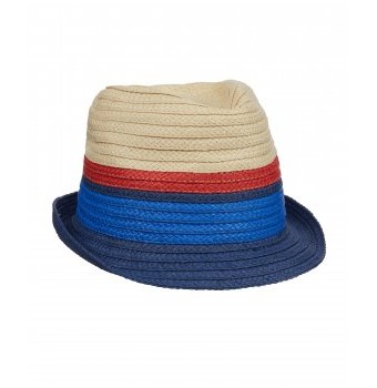 Шляпа соломенная в полоску, синий, бежевый