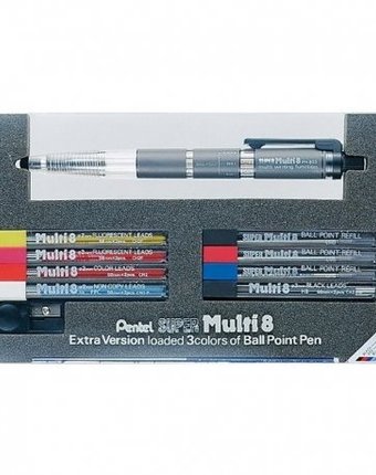 Pentel Набор Super Multi 8: ручка-карандаш, 5 наборов цветных грифелей 2 мм, 3 набора стержней
