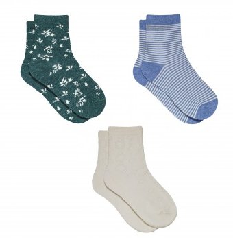 Носки детские, 3 пары, голубой, белый, зеленый