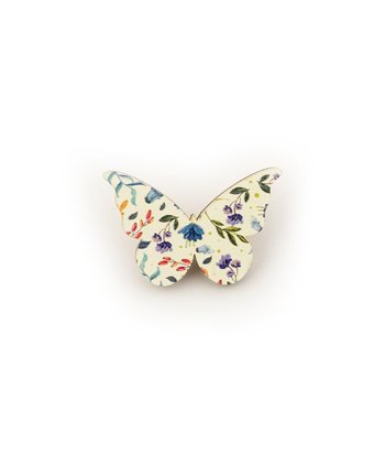 Миниатюра фотографии Значок орландо - бабочка, белый фон, мелкие цветы, 6.5 х 9.5 см