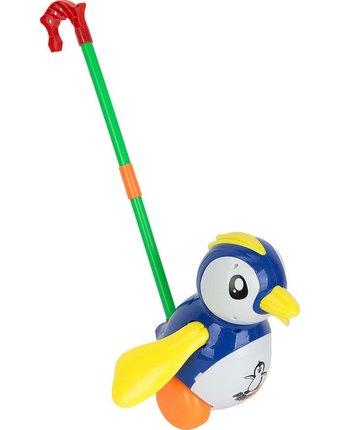 Миниатюра фотографии Каталка игруша пингвин синий, длина ручки: 38