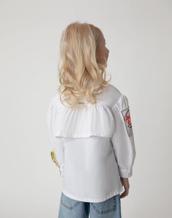 Миниатюра фотографии Блузка белая с принтом и рюшами gulliver