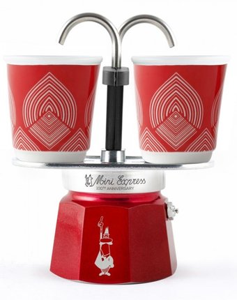 Bialetti Гейзерная кофеварка Mini Express к столетию 2 порции с чашками