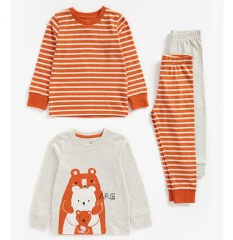 Пижамы "Медвежата", 2 шт., оранжевый, серый