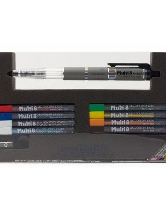Pentel Набор Multi 8: автоматический карандаш, 8 наборов цветных грифелей 2 мм, точилка