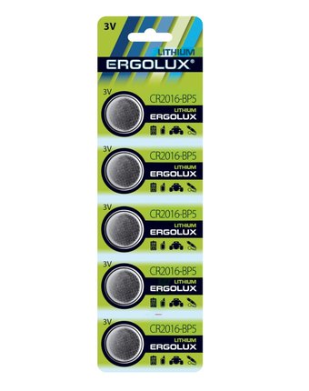 Батарейки ERGOLUX Литиевые, CR2016/5000LC 5