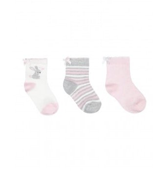 Носки "Крольчонок", 3 пары, розовый, серый, кремовый
