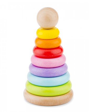 Миниатюра фотографии Деревянная игрушка new cassic toys пирамидка 7 колец 10501