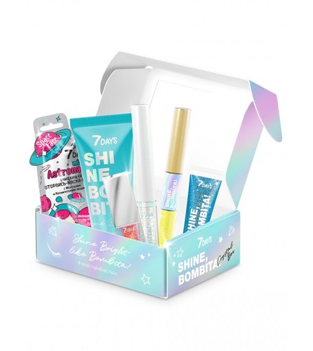 7Days Подарочный набор для голографического макияжа shine bombita crystal box №403 6 средств